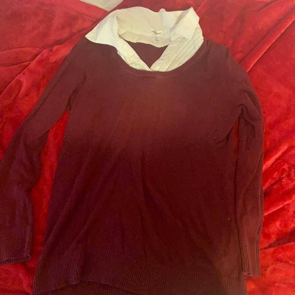 Maroon sweater with attached blouse